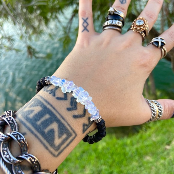 🔴 Opalite & lava rock bead stack bracelet - Picture 7 of 12